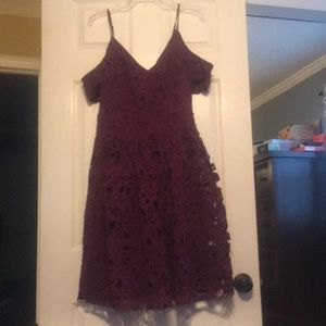 Dark purple cold shoulder dress